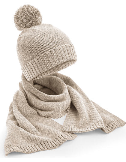 Beechfield - Knitted Muts en Sjaal Set - Beige