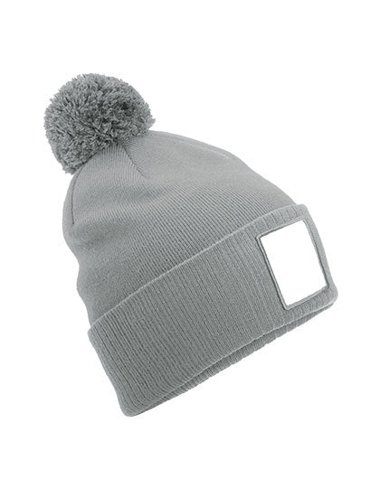 Beechfield - Appliqué Patch Pom Muts - Ash/White