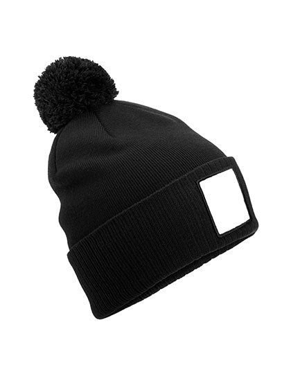 Beechfield - Appliqué Patch Pom Muts - Black/White