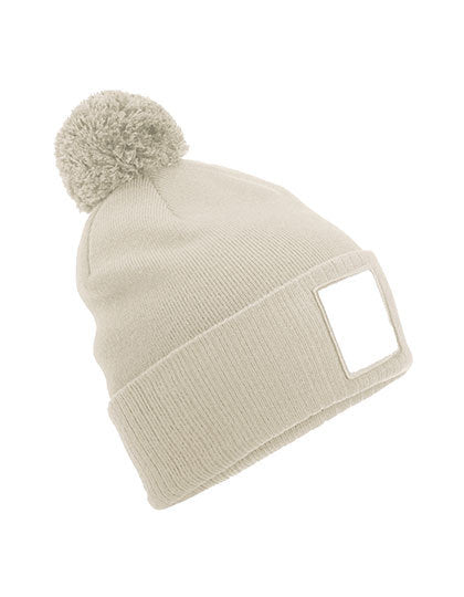 Beechfield - Appliqué Patch Pom Muts - Oatmeal/White