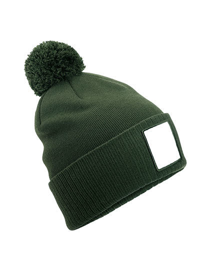 Beechfield - Appliqué Patch Pom Muts - Olive Green/White