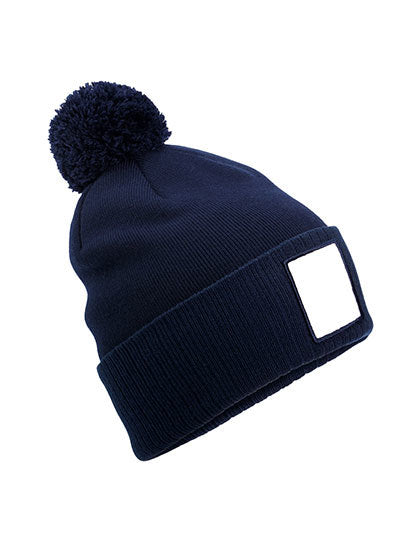 Beechfield - Appliqué Patch Pom Muts - Oxford Navy/White