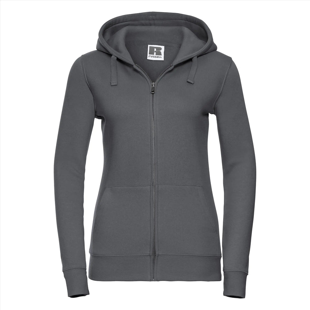 Russel - Authentic Hoodie met Rits Dames - Convoy Grey (Effen)