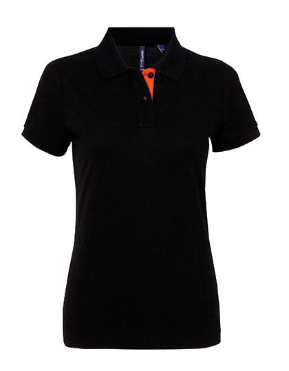 Asquith & Fox -  Classic Fit Contrast Dames Polo  - Black/Orange