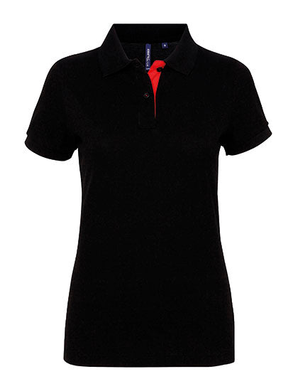 Asquith & Fox -  Classic Fit Contrast Dames Polo  - Black/Red