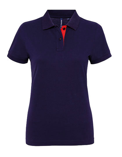 Asquith & Fox -  Classic Fit Contrast Dames Polo  - Navy/Red