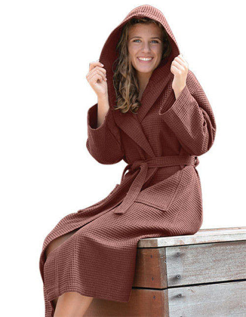 ARTG - Robezz® Waffle Bathrobe With Hood - Old Pink