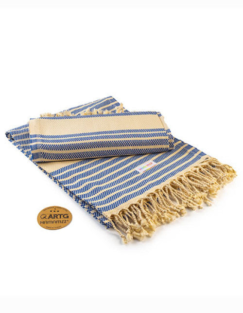 ARTG - Hamamzz® Original Bodrum DeLuxe Towel - Ocean Blue / Ivory