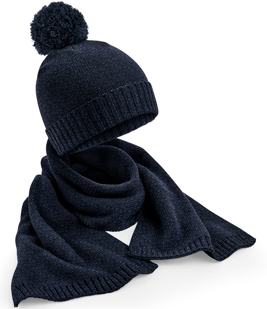 Beechfield - Knitted Muts en Sjaal Set - Navy