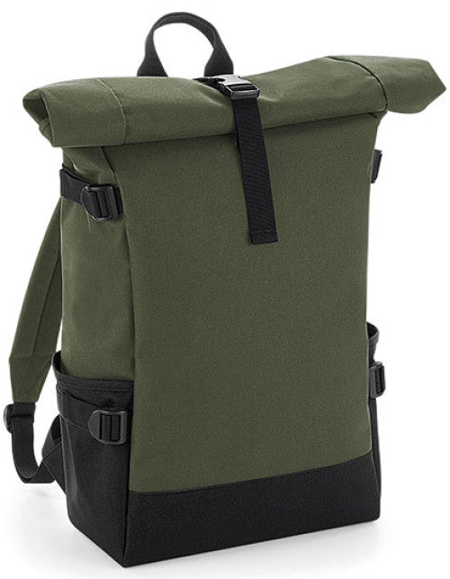 BagBase - Block Roll-Top Backpack - Olive Green / Black
