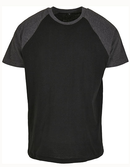 Build Your Brand - Raglan Contrast T-Shirt - Black/Charcoal (Heather)