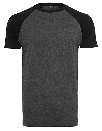 Build Your Brand - Raglan Contrast T-Shirt - Charcoal (Heather)/Black