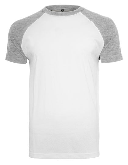 Build Your Brand - Raglan Contrast T-Shirt - White/Heather Grey
