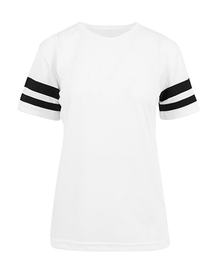 Build Your Brand - Gestreept Mesh Dames T-Shirt - White/Black
