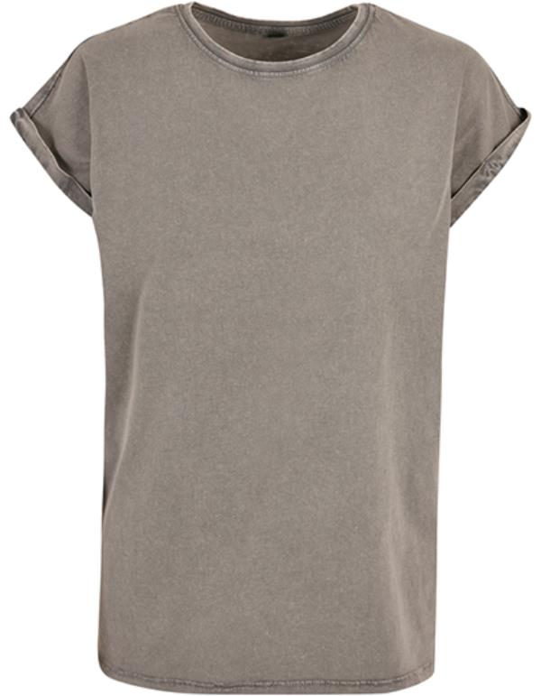 Build Your Brand - Ladies´ Acid Washed Extended Shoulder Tee - Asphalt