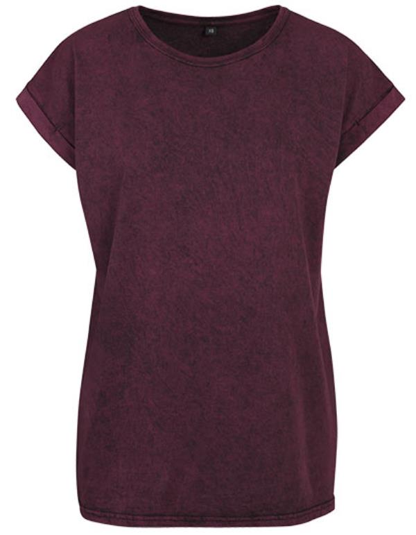 Build Your Brand - Ladies´ Acid Washed Extended Shoulder Tee - Berry Black