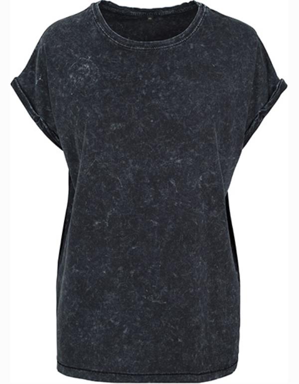 Build Your Brand - Ladies´ Acid Washed Extended Shoulder Tee - Black