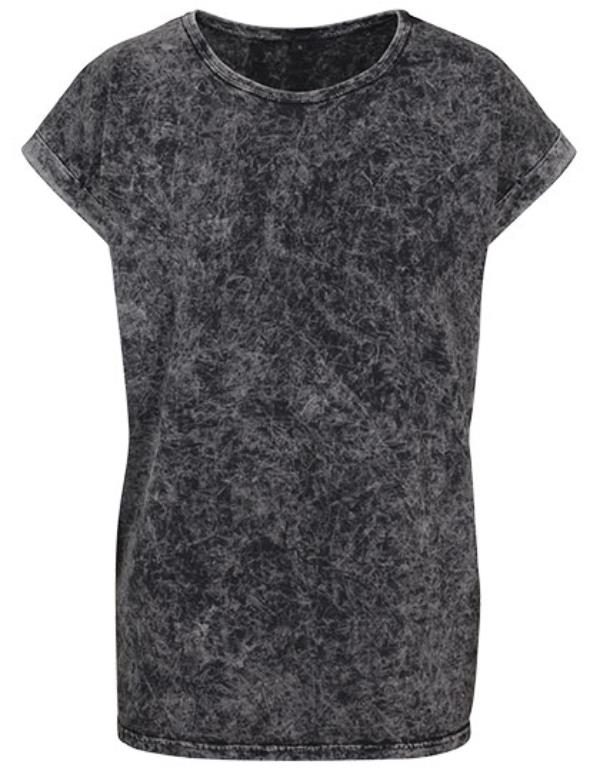 Build Your Brand - Ladies´ Acid Washed Extended Shoulder Tee - Darkgrey White