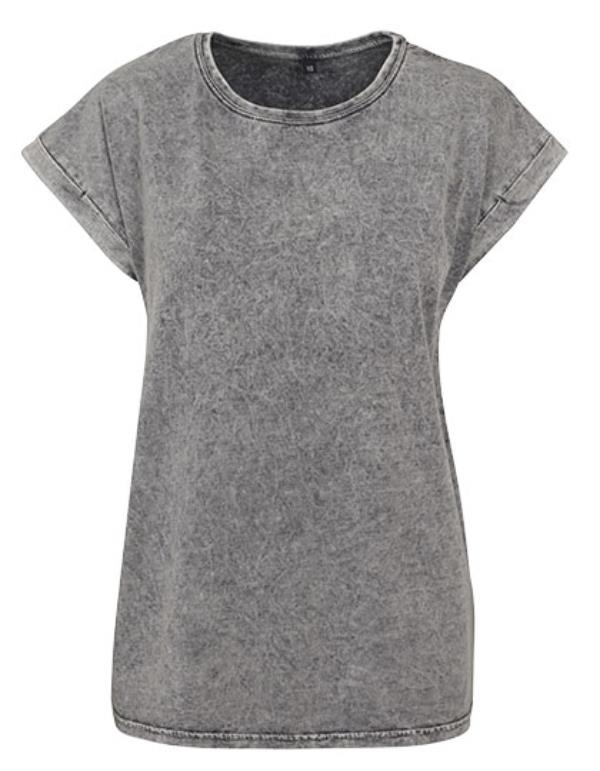 Build Your Brand - Ladies´ Acid Washed Extended Shoulder Tee - Grey Black