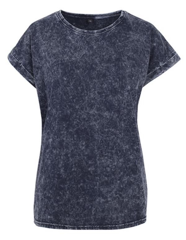 Build Your Brand - Ladies´ Acid Washed Extended Shoulder Tee - Indigo White