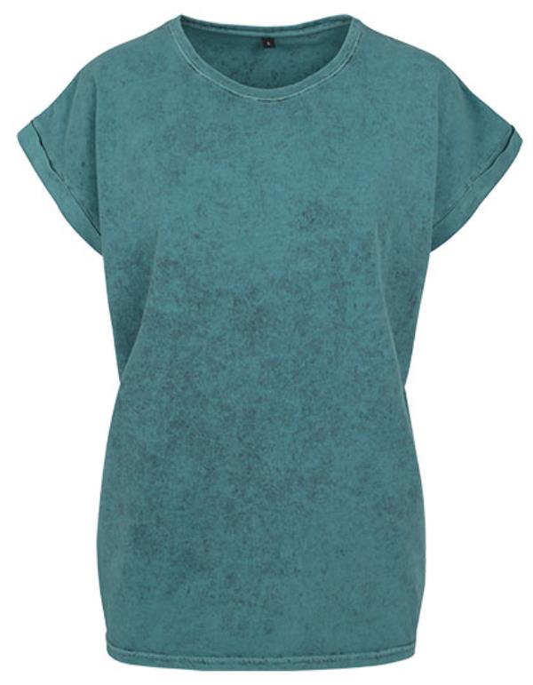 Build Your Brand - Ladies´ Acid Washed Extended Shoulder Tee - Teal Black