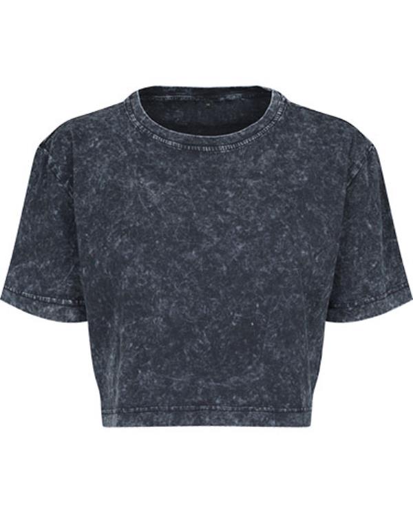 Build Your Brand - Acid Washed Extended Shoulder Dames Cropped T-shirt - Darkgrey White