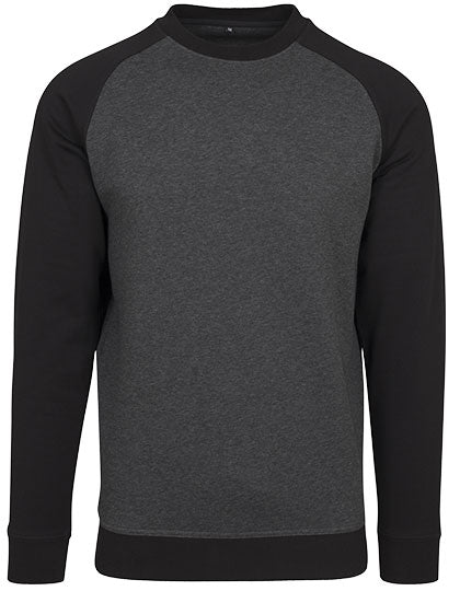 Build Your Brand - Raglan Crewneck Sweater - Charcoal (Heather)/Black
