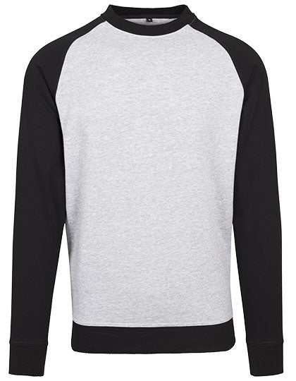 Build Your Brand - Raglan Crewneck Sweater - Heather Grey/Black
