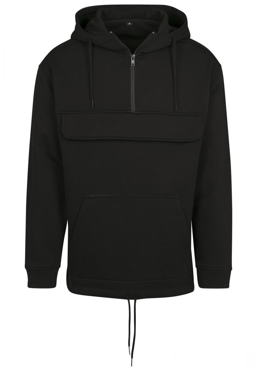 Build Your Brand - Sweat Pullover Hoodie met halve Rits - Black