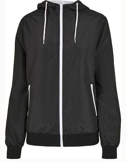 Build Your Brand - Recycled Windrunner Dames Jas - Black/White