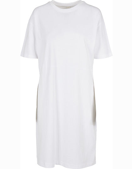 Build Your Brand – Oversized Slit T-Shirt Jurk dames – White – 100% biologisch katoen