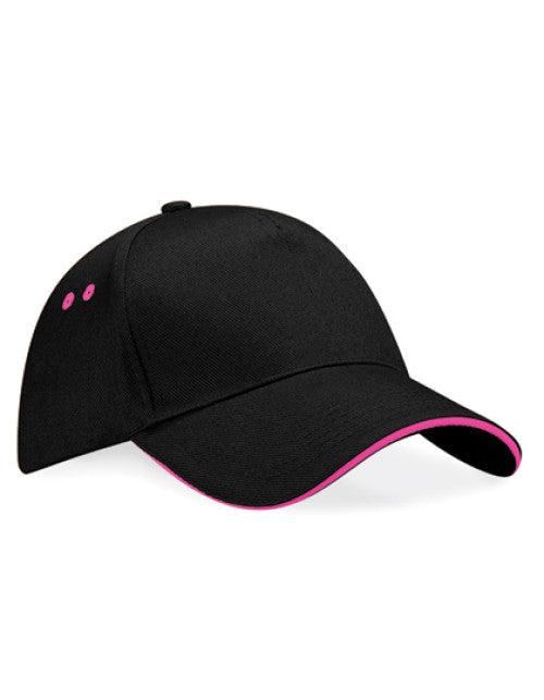 Beechfield - Ultimate 5 Panel Cap - Sandwich Peak - Black / Fuchsia