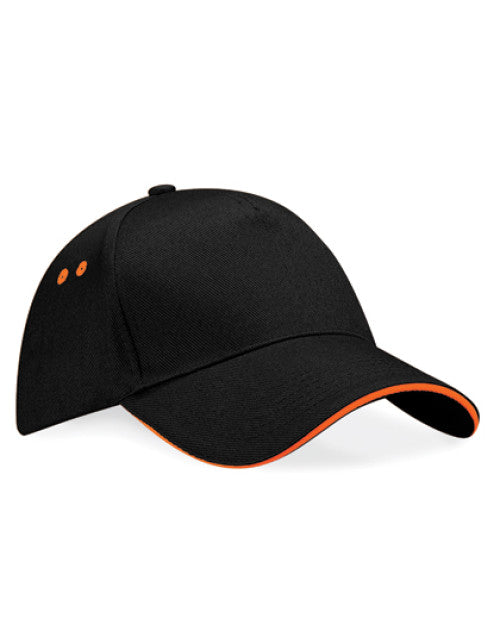 Beechfield - Ultimate 5 Panel Cap - Sandwich Peak - Black / Orange