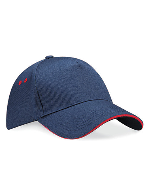 Beechfield - Ultimate 5 Panel Cap - Sandwich Peak - French Navy / Classic Red