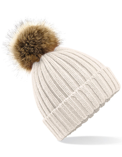 Beechfield - Faux Fur Pop Pom Chunky Beanie - Oatmeal
