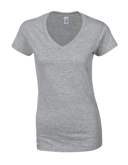 Gildan - Softstyle V-Hals Dames T-Shirt - Sport Grey (Heather)
