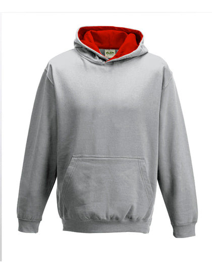 Just Hoods - Varsity Kinder Hoodie - Heather Grey/Fire Red