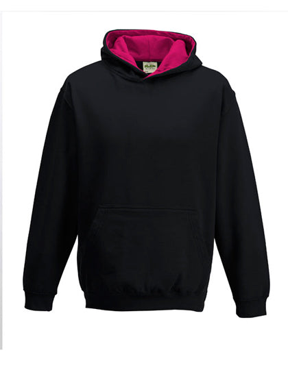 Just Hoods - Varsity Kinder Hoodie - Jet Black/Hot Pink