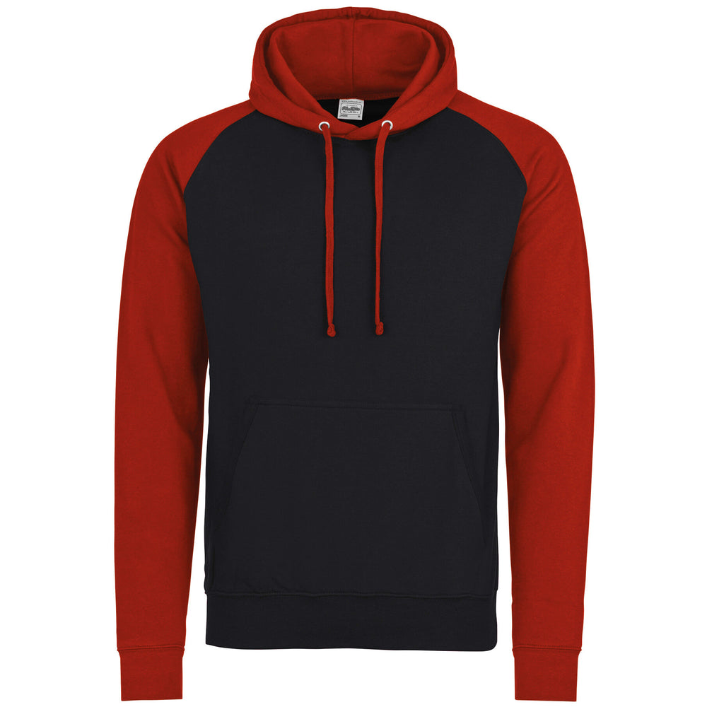 Just Hoods - Baseball Hoodie - Jet Black/Fire Red