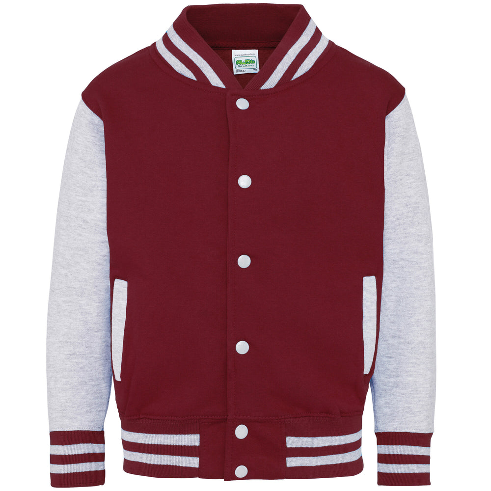 Just Hoods - Kids´ Varsity Jacket - Burgundy / Heather Grey