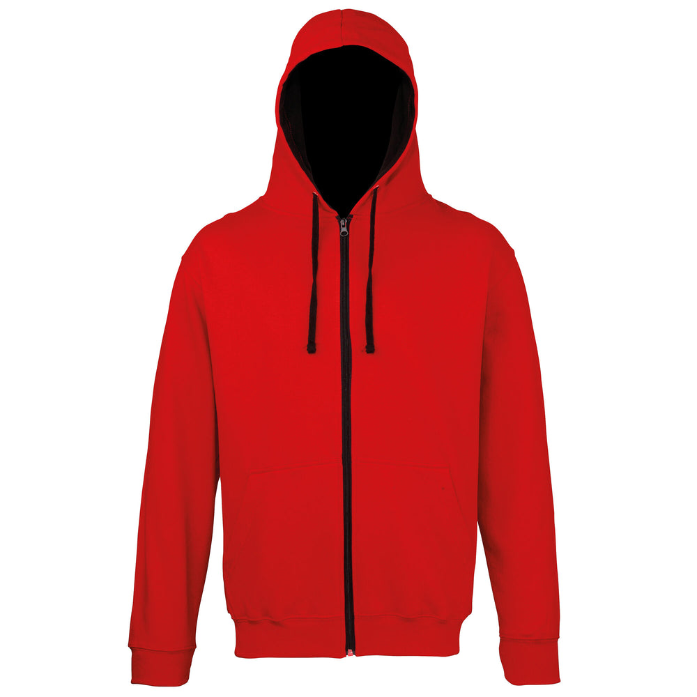 Just Hoods - Varsity Hoodie met Rits - Fire Red/Jet Black