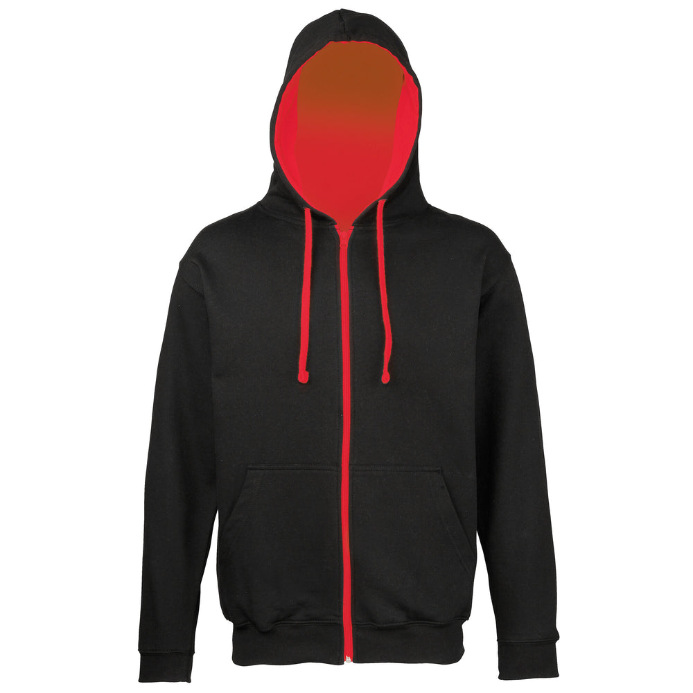 Just Hoods - Varsity Hoodie met Rits - Jet Black/Fire Red