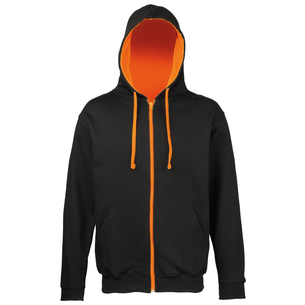 Just Hoods - Varsity Hoodie met Rits - Jet Black/Orange Crush