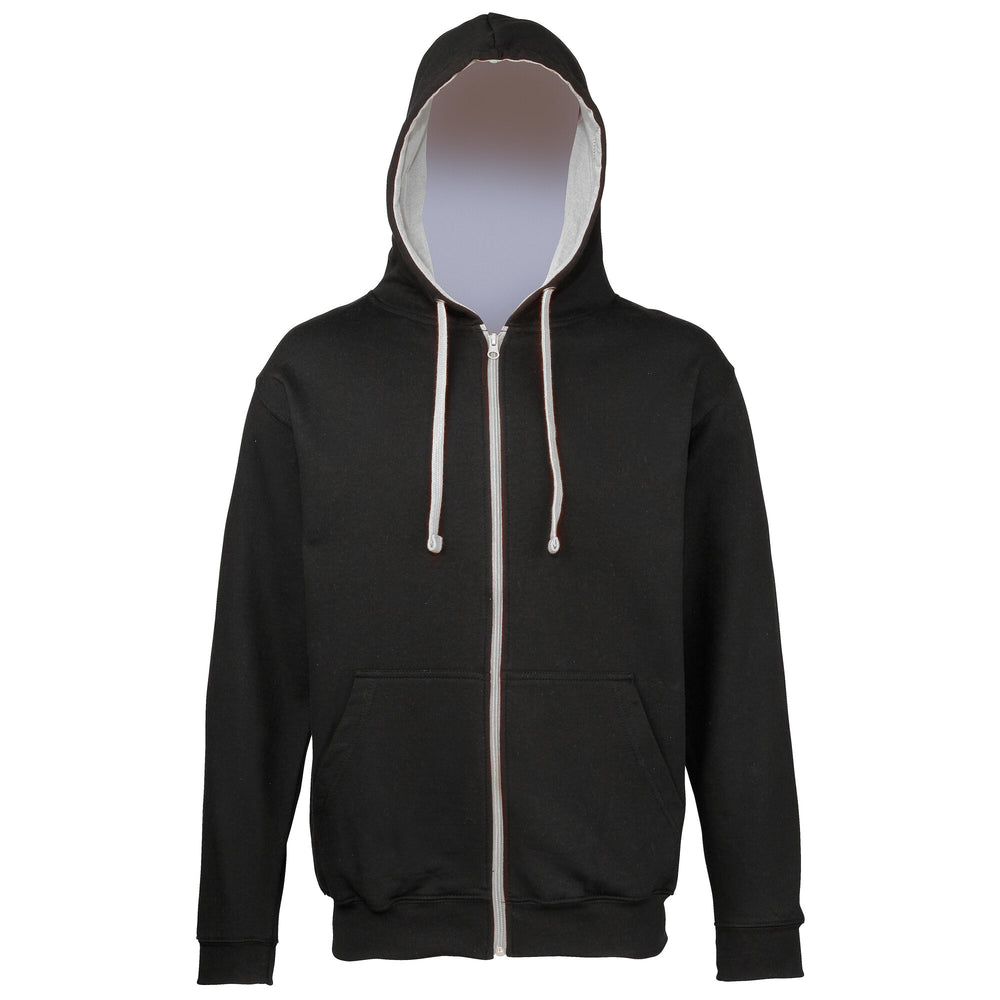 Just Hoods - Varsity Hoodie met Rits - Jet Black/Heather Grey