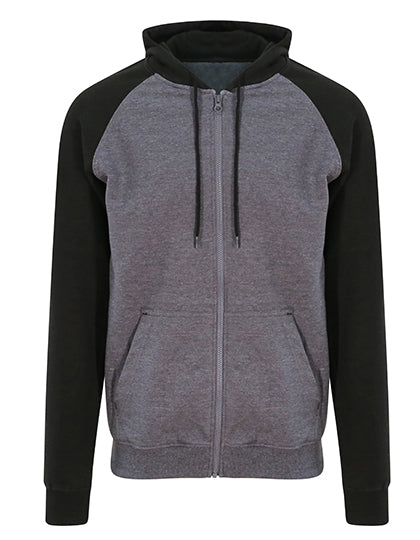 Just Hoods - Baseball Hoodie met Rits - Charcoal (Heather)/Jet Black