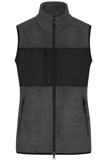 James & Nicholson - Fleece Dames Bodywarmer - Dark Melange/Black