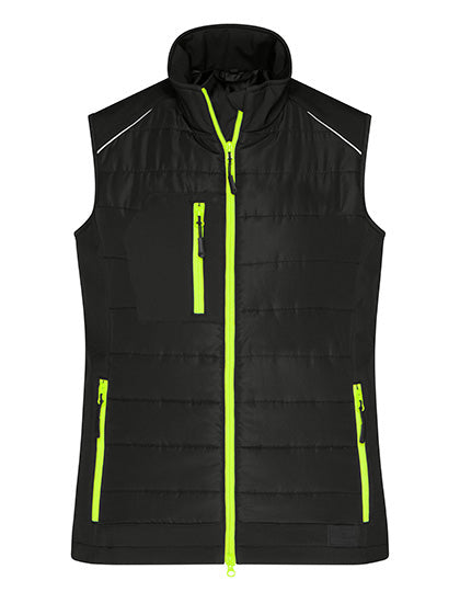 James & Nicholson - Hybrid Dames Bodywarmer - Black/Neon Yellow