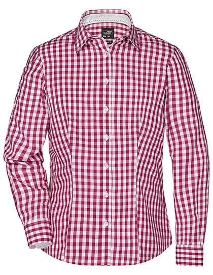 Daiber - Ladies´ Checked Blouse - Bordeaux / White