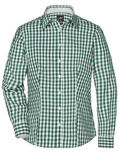 Daiber - Ladies´ Checked Blouse - Forest Green / White
