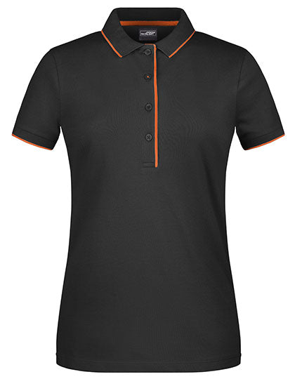 James & Nicholson - Striped Dames Polo - Black/Orange